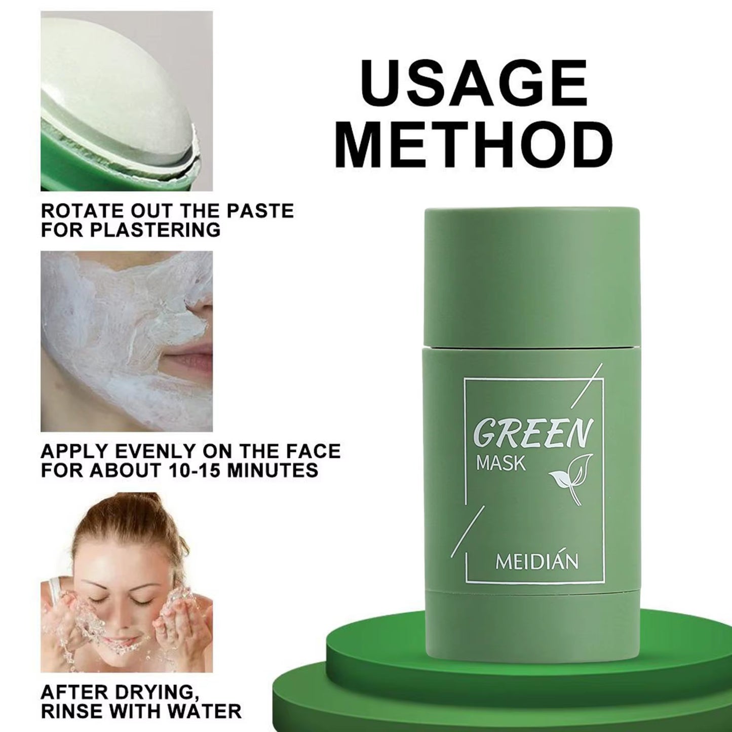Green Tea Solid Cleansing Mask Acne Blemish Treatment Cream Blackhead Removal Natural Plant Formula Mild Skincare Solution