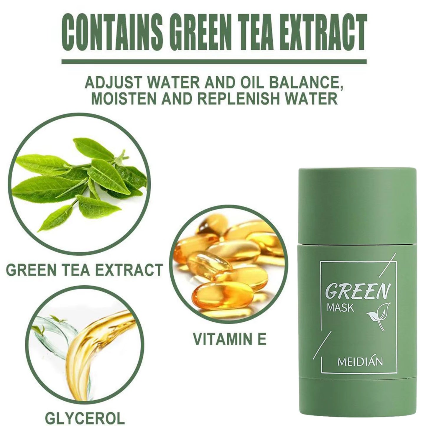 Green Tea Solid Cleansing Mask Acne Blemish Treatment Cream Blackhead Removal Natural Plant Formula Mild Skincare Solution